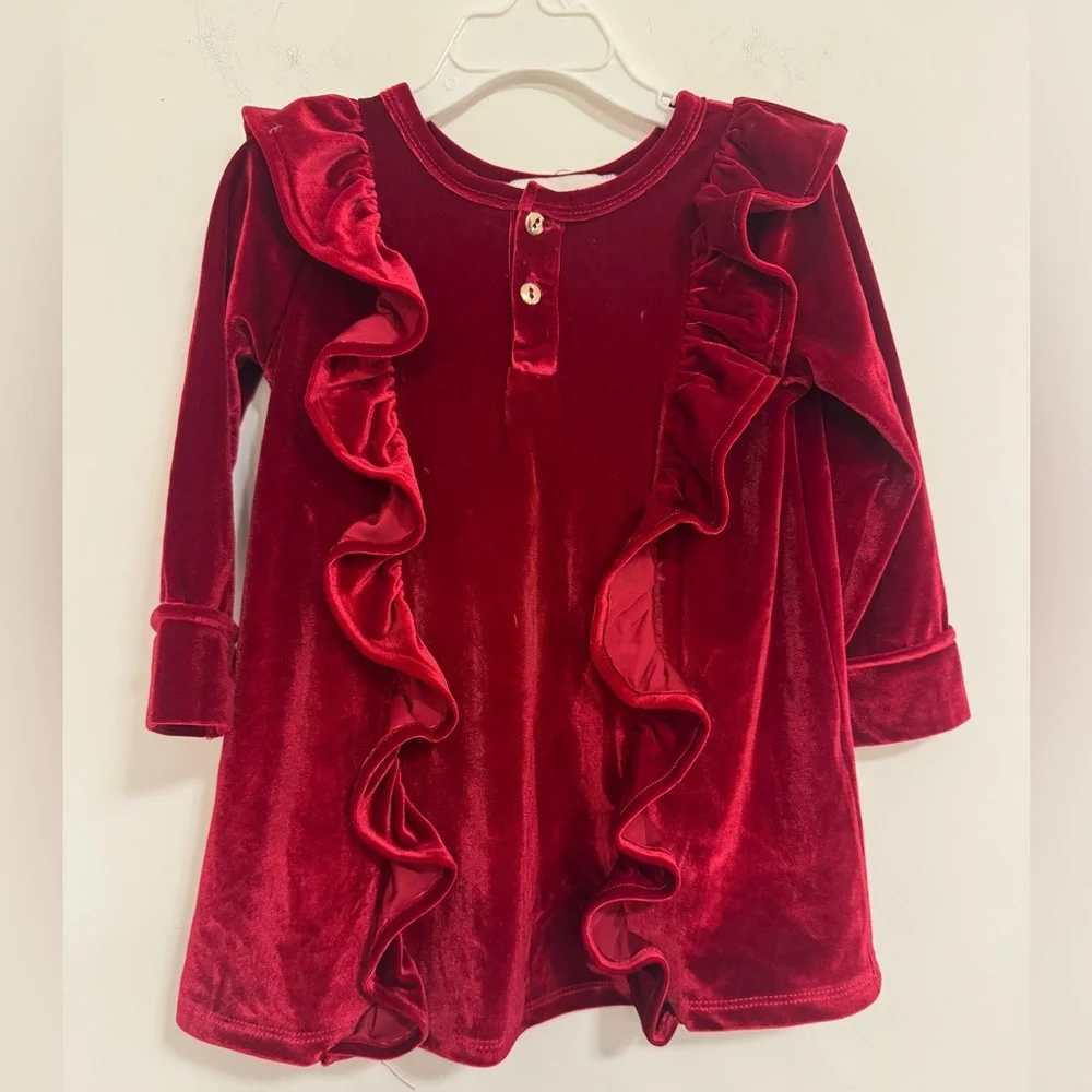 Isobella & Chloe Velvet Ruffle 2T dress- Rich Red